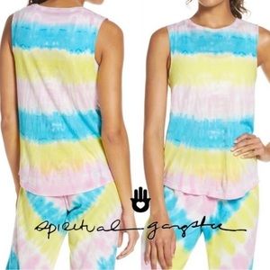 Spiritual Gangster Highlighter Tie Dye Muscle Tank Top NEW